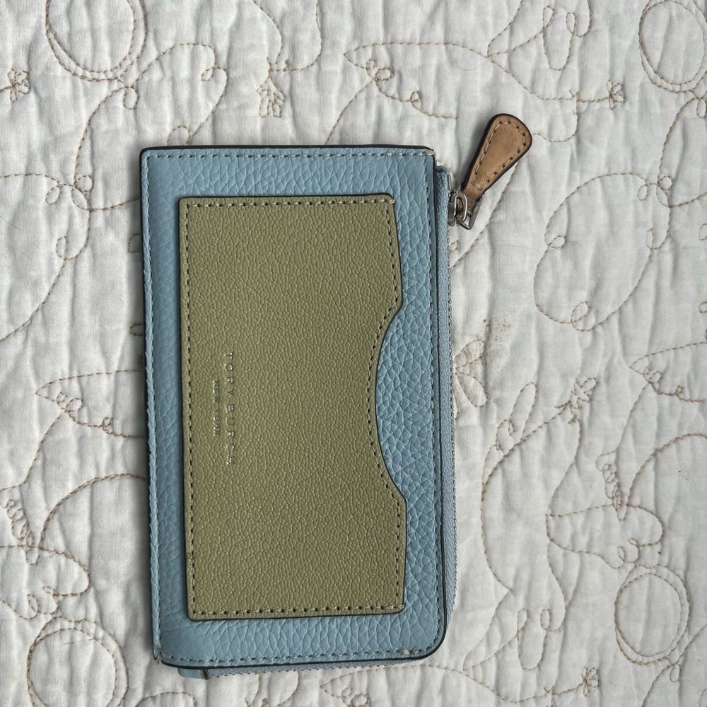 Tory Burch Light Blue and Olive Card Holder